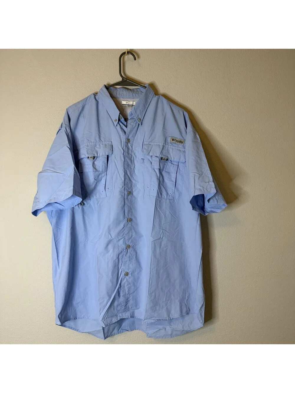Columbia PFG Men’s Large Blue Omni-Shade Short Sleeve Fishing Shirt Vented
